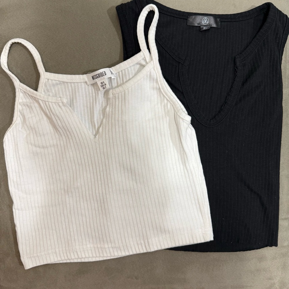 Missguided V-Neck Plunge Black and White Camisoles (2)